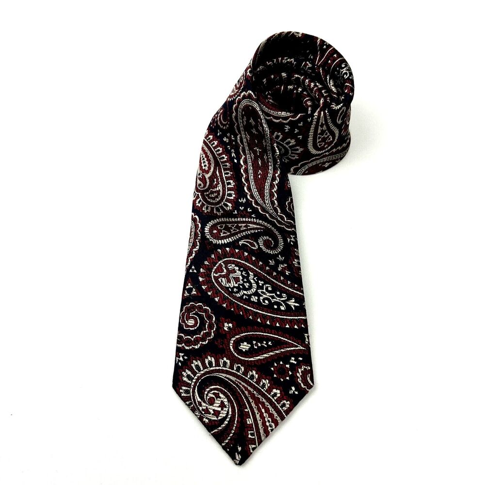 Vakko Exclusive Men’s Necktie Tie Colorful Navy Red Paisley Floral Design